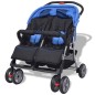 vidaXL Cochecito gemelar de acero azul y negro vidaXL Cochecito gemelar de acero azul y negro