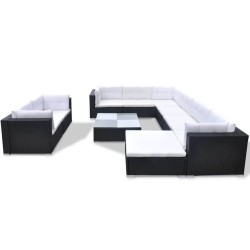 vidaXL Set muebles de jardín 10 piezas y cojines ratán sintético negro