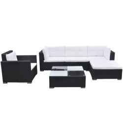 vidaXL Set muebles de jardín 6 piezas y cojines ratán sintético negro