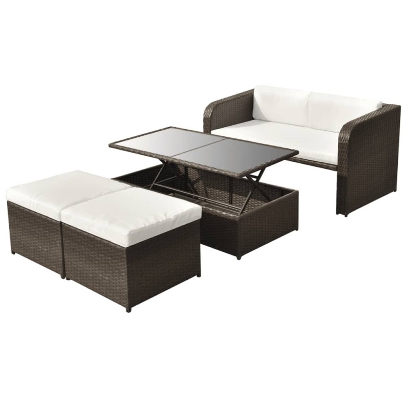 vidaXL Set muebles de jardín 4 piezas y cojines ratán sintético marrón vidaXL Set muebles de jardín 4 piezas y cojines ratán sintético marrón