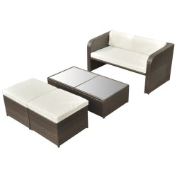vidaXL Set muebles de jardín 4 piezas y cojines ratán sintético marrón