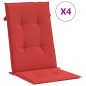 vidaXL Cojín silla de jardín respaldo alto 4 uds tela rojo 120x50x3 cm vidaXL Cojín silla de jardín respaldo alto 4 uds tela rojo 120x50x3 cm
