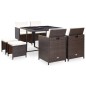 vidaXL Set comedor de jardín 9 piezas y cojines ratán sintético marrón