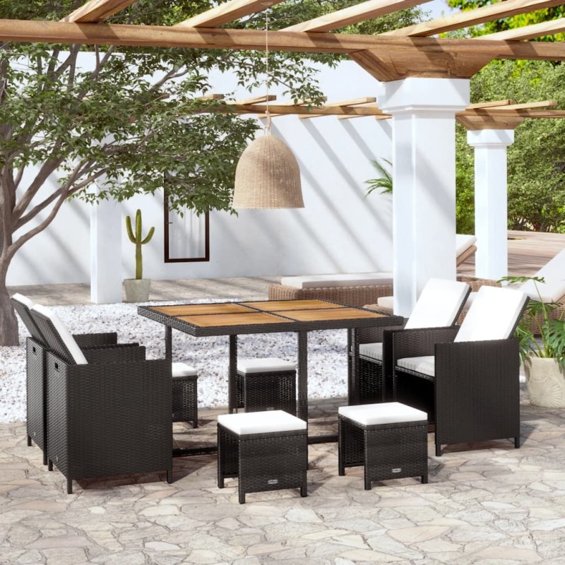 vidaXL Set comedor de jardín 9 pzas ratán sintético y madera negro vidaXL Set comedor de jardín 9 pzas ratán sintético y madera negro