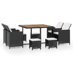vidaXL Set comedor de jardín 9 pzas ratán sintético y madera negro