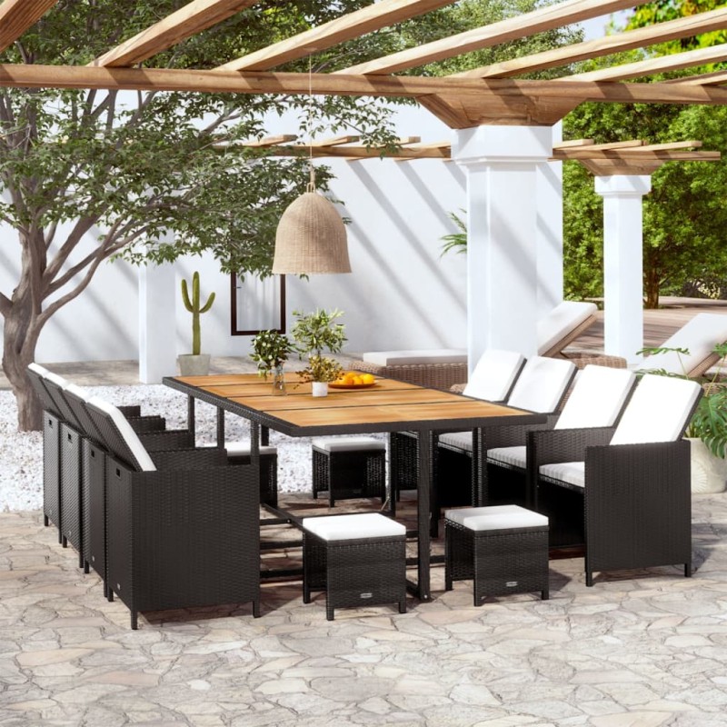 vidaXL Set comedor de jardín 13 pzas ratán sintético y madera negro vidaXL Set comedor de jardín 13 pzas ratán sintético y madera negro