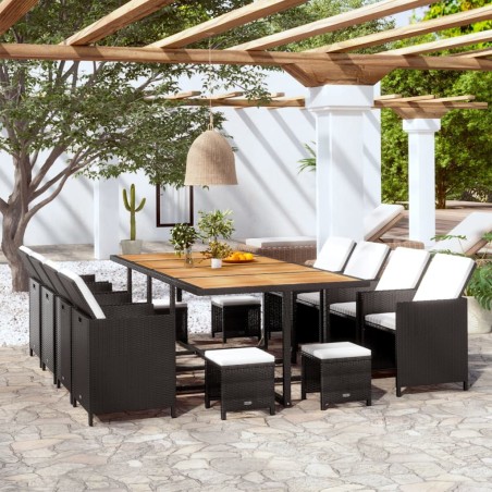 vidaXL Set comedor de jardín 13 pzas ratán sintético y madera negro