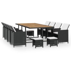 vidaXL Set comedor de jardín 13 pzas ratán sintético y madera negro