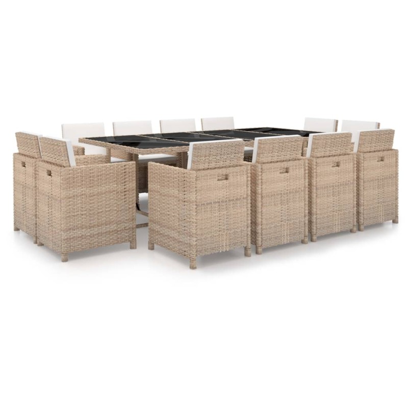 vidaXL Set comedor de jardín 13 piezas y cojines ratán sintético beige vidaXL Set comedor de jardín 13 piezas y cojines ratán sintético beige