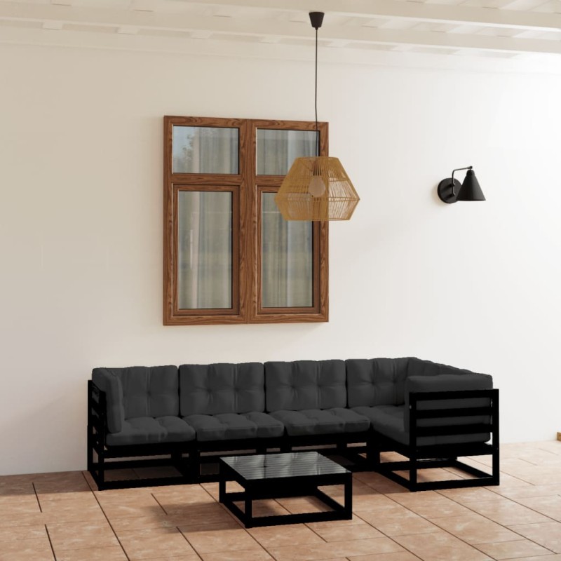 vidaXL Juego de muebles de jardín 6 pzas y cojines madera pino maciza vidaXL Juego de muebles de jardín 6 pzas y cojines madera pino maciza