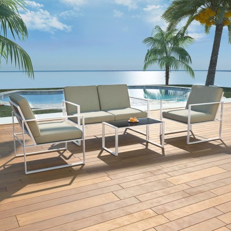 vidaXL Set de muebles de jardín 4 piezas y cojines acero blanco
