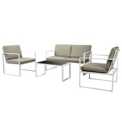 vidaXL Set de muebles de jardín 4 piezas y cojines acero blanco