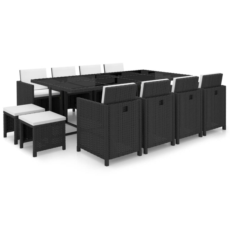 vidaXL Set comedor de jardín 13 piezas y cojines ratán sintético negro vidaXL Set comedor de jardín 13 piezas y cojines ratán sintético negro