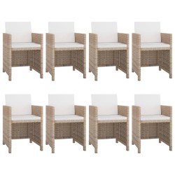 vidaXL Set comedor de jardín 9 piezas y cojines ratán sintético beige