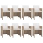 vidaXL Set comedor de jardín 9 piezas y cojines ratán sintético beige vidaXL Set comedor de jardín 9 piezas y cojines ratán sintético beige