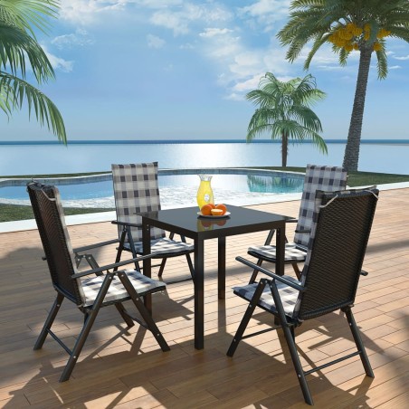 vidaXL Set comedor de jardín 5 piezas y cojines aluminio negro