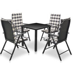 vidaXL Set comedor de jardín 5 piezas y cojines aluminio negro