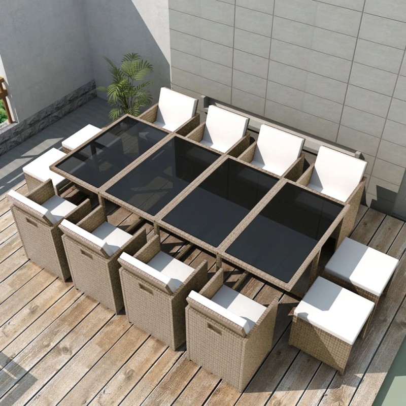 vidaXL Set comedor de jardín 13 piezas y cojines ratán sintético beige vidaXL Set comedor de jardín 13 piezas y cojines ratán sintético beige