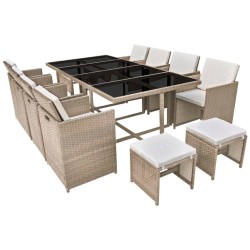 vidaXL Set comedor de jardín 13 piezas y cojines ratán sintético beige