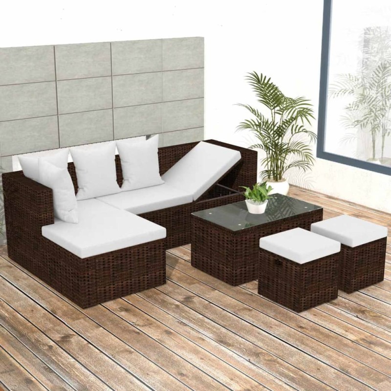 vidaXL Set muebles de jardín 4 piezas y cojines ratán sintético marrón vidaXL Set muebles de jardín 4 piezas y cojines ratán sintético marrón