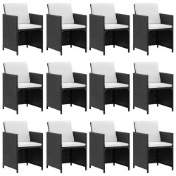 vidaXL Set comedor de jardín 13 piezas y cojines ratán sintético negro