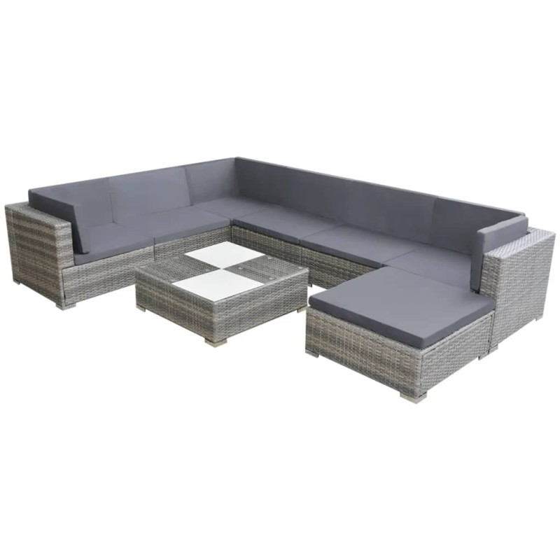 vidaXL Set de muebles de jardín 8 pzas y cojines ratán sintético gris vidaXL Set de muebles de jardín 8 pzas y cojines ratán sintético gris