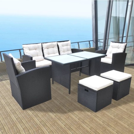 vidaXL Set comedor de jardín 6 piezas y cojines ratán sintético negro