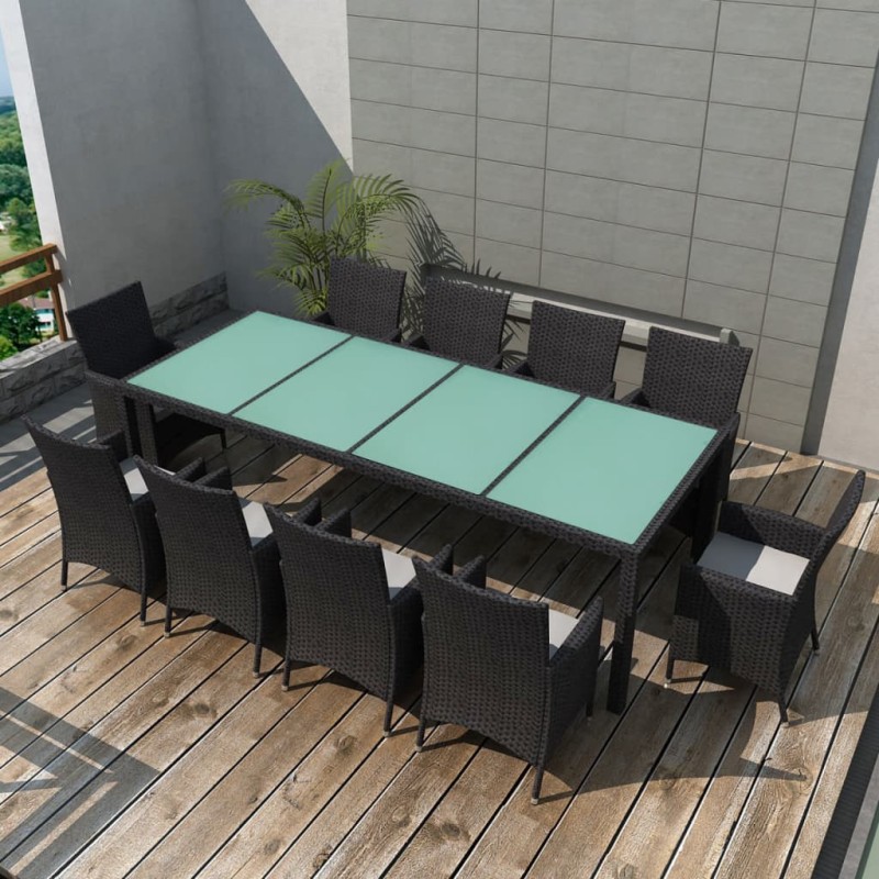 vidaXL Set comedor de jardín 11 piezas y cojines ratán sintético negro vidaXL Set comedor de jardín 11 piezas y cojines ratán sintético negro