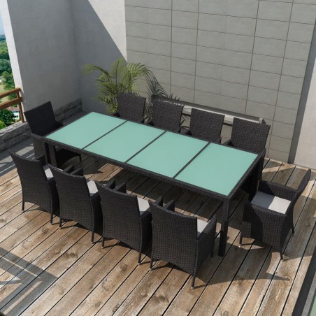 vidaXL Set comedor de jardín 11 piezas y cojines ratán sintético negro