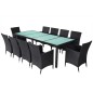 vidaXL Set comedor de jardín 11 piezas y cojines ratán sintético negro vidaXL Set comedor de jardín 11 piezas y cojines ratán sintético negro