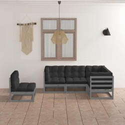 vidaXL Juego de muebles de jardín 5 pzas y cojines madera pino maciza