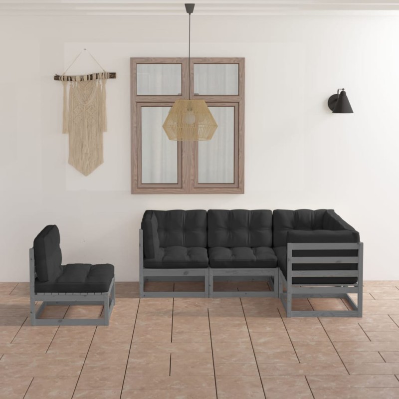 vidaXL Juego de muebles de jardín 5 pzas y cojines madera pino maciza vidaXL Juego de muebles de jardín 5 pzas y cojines madera pino maciza