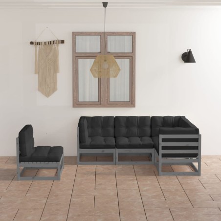 vidaXL Juego de muebles de jardín 5 pzas y cojines madera pino maciza