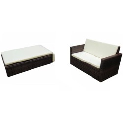 vidaXL Set muebles de jardín 2 piezas y cojines ratán sintético marrón