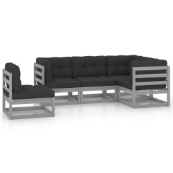 vidaXL Juego de muebles de jardín 5 pzas y cojines madera pino maciza