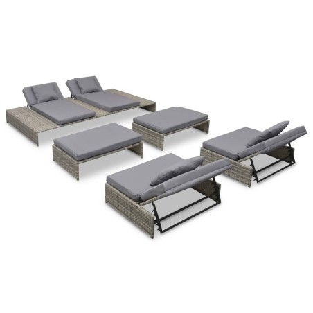 vidaXL Set de muebles de jardín 5 pzas y cojines ratán sintético gris