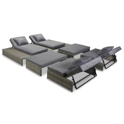 vidaXL Set de muebles de jardín 5 pzas y cojines ratán sintético gris