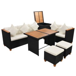 vidaXL Set muebles de jardín 7 piezas y cojines ratán sintético negro