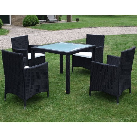 vidaXL Set comedor de jardín 5 piezas y cojines ratán sintético negro