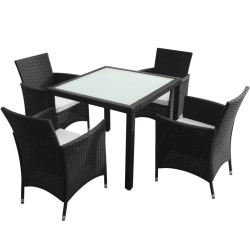 vidaXL Set comedor de jardín 5 piezas y cojines ratán sintético negro