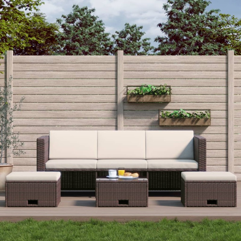 vidaXL Set muebles de jardín 4 piezas y cojines ratán sintético marrón vidaXL Set muebles de jardín 4 piezas y cojines ratán sintético marrón