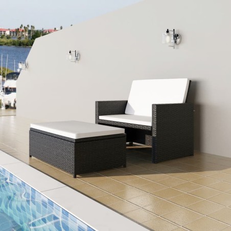 vidaXL Set muebles de jardín 2 piezas y cojines ratán sintético negro
