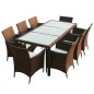 vidaXL Set comedor de jardín 9 piezas y cojines ratán sintético marrón vidaXL Set comedor de jardín 9 piezas y cojines ratán sintético marrón