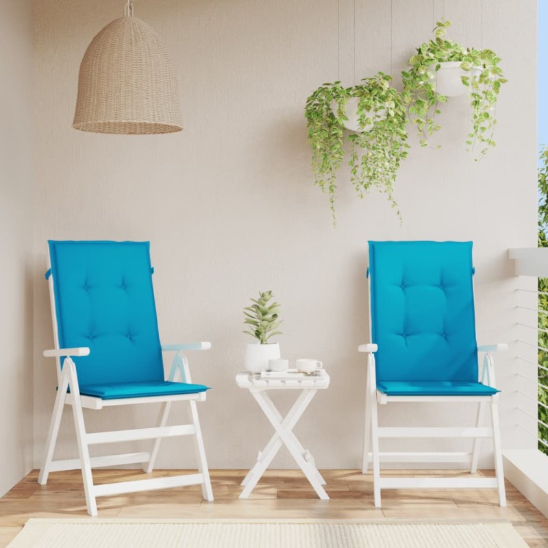 vidaXL Cojín silla de jardín respaldo alto 2 uds tela azul 120x50x3 cm vidaXL Cojín silla de jardín respaldo alto 2 uds tela azul 120x50x3 cm