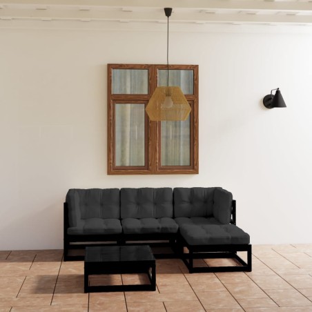 vidaXL Juego de muebles de jardín 5 pzas y cojines madera pino maciza