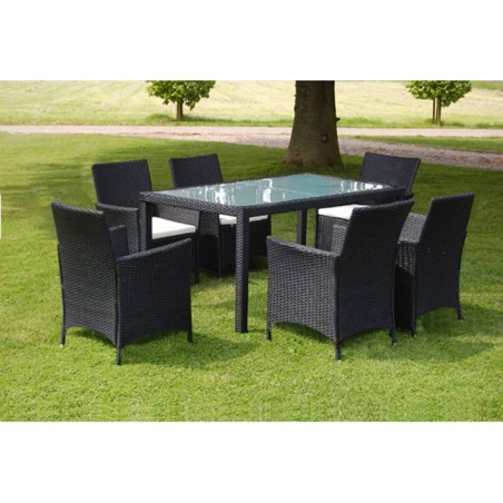 vidaXL Set comedor de jardín 7 piezas y cojines ratán sintético negro