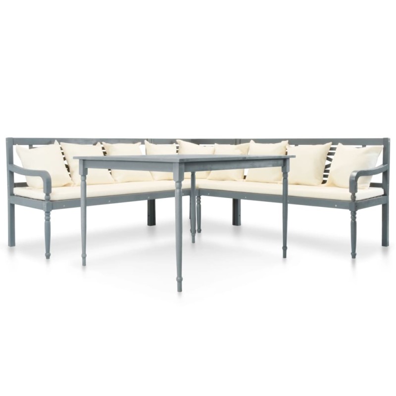 vidaXL Set muebles de jardín 4 pzas madera maciza acacia gris y blanco vidaXL Set muebles de jardín 4 pzas madera maciza acacia gris y blanco