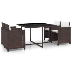 vidaXL Set de comedor jardín 5 pzas y cojines ratán sintético marrón