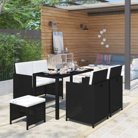 vidaXL Set comedor de jardín 6 piezas y cojines ratán sintético negro