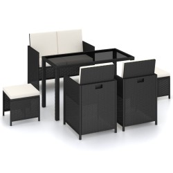 vidaXL Set comedor de jardín 6 piezas y cojines ratán sintético negro